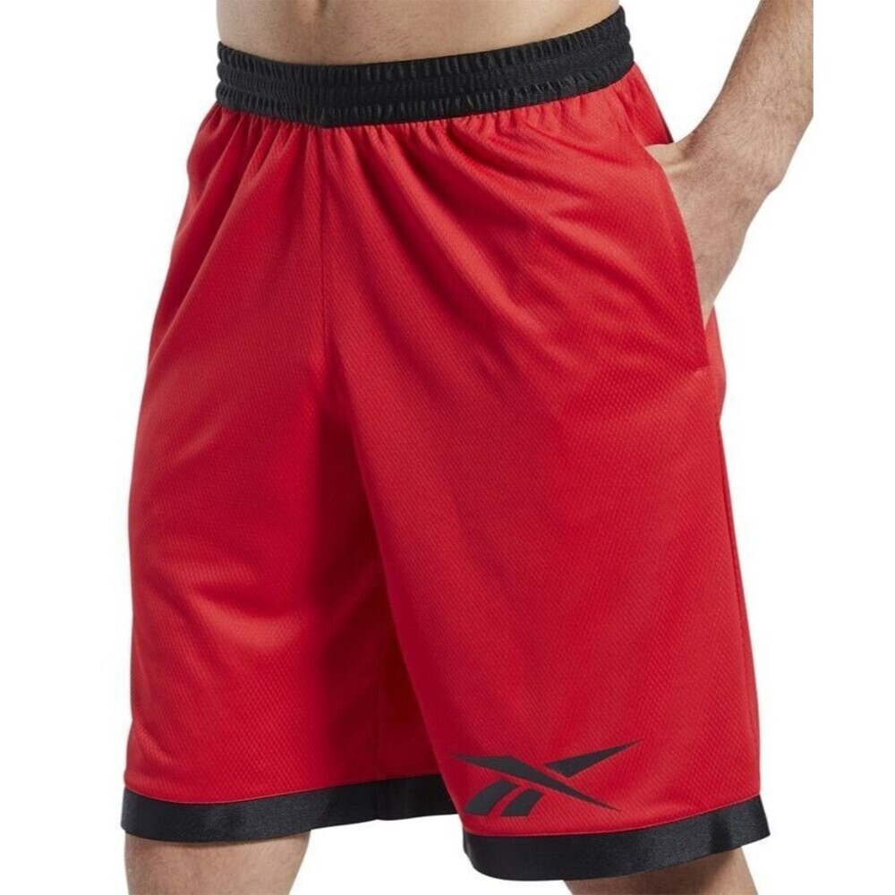 Reebok Men's Regular-Fit Logo-Print Mesh 10" Basketball Shorts Red Black S
